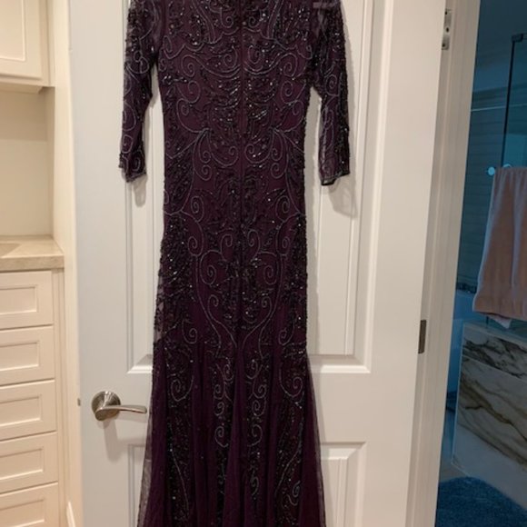 Pisarro Nights Embellished Mesh Gown in New Wine [SZ 4] - Picture 2 of 4